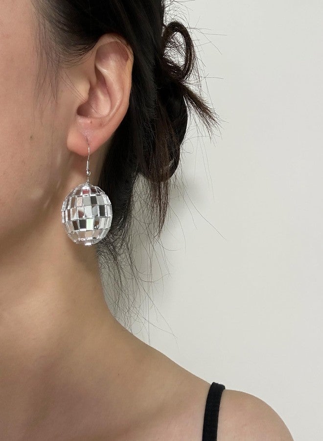DOLLESS Disco Ball Earrings Punk Colorful Silver Gold Star Disco Mirrorball Earrings Halloween Costume Accessory (Silver) - Image 2